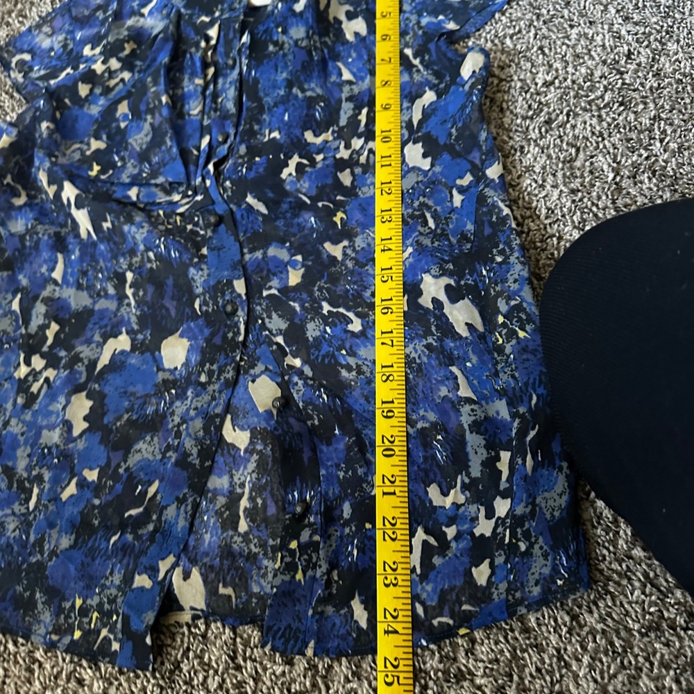 Charlotte Ronson Silk Blouse Abstract Print Ruffle Front‎ Cap Sleeve Size 2 - Picture 7 of 7